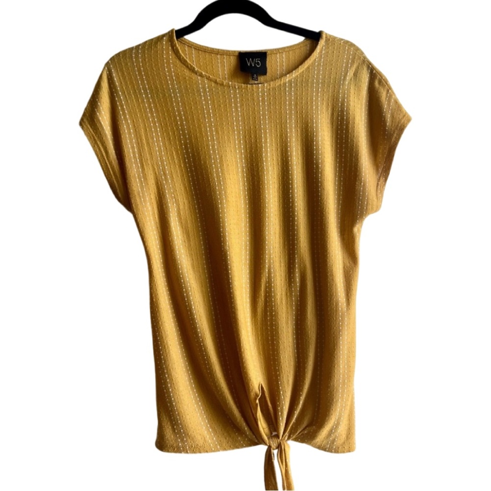 W5 Made in the USA Yellow Shirt Striped w/ White and Yellow Dotted Lines Size S